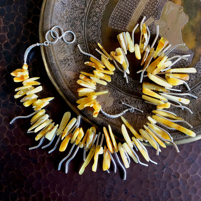 Butterscotch Baltic amber spears and Hill Tribe silver necklace