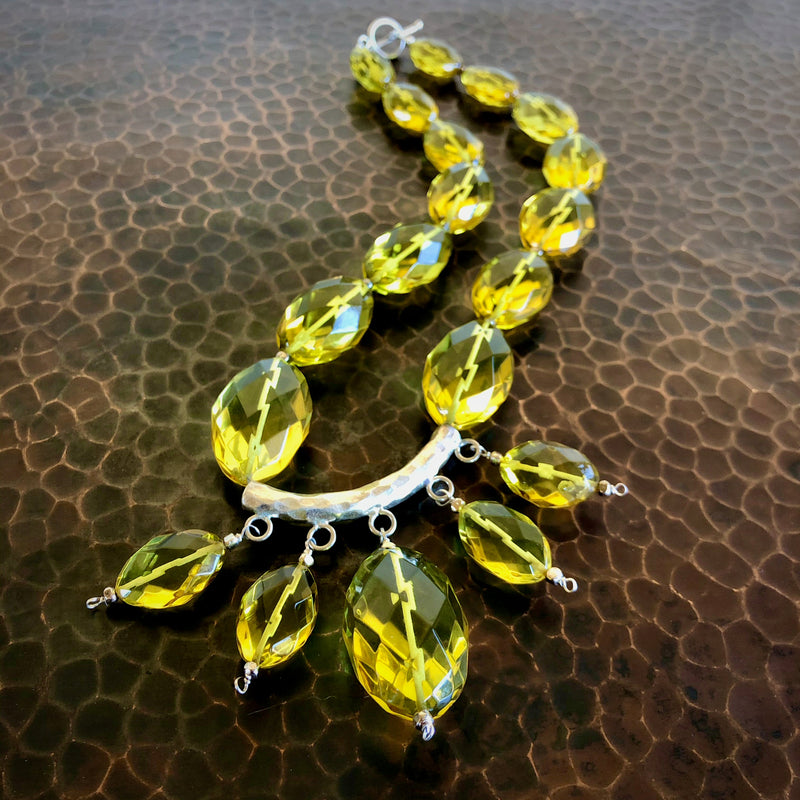 Faceted yellow-green baltic amber necklace