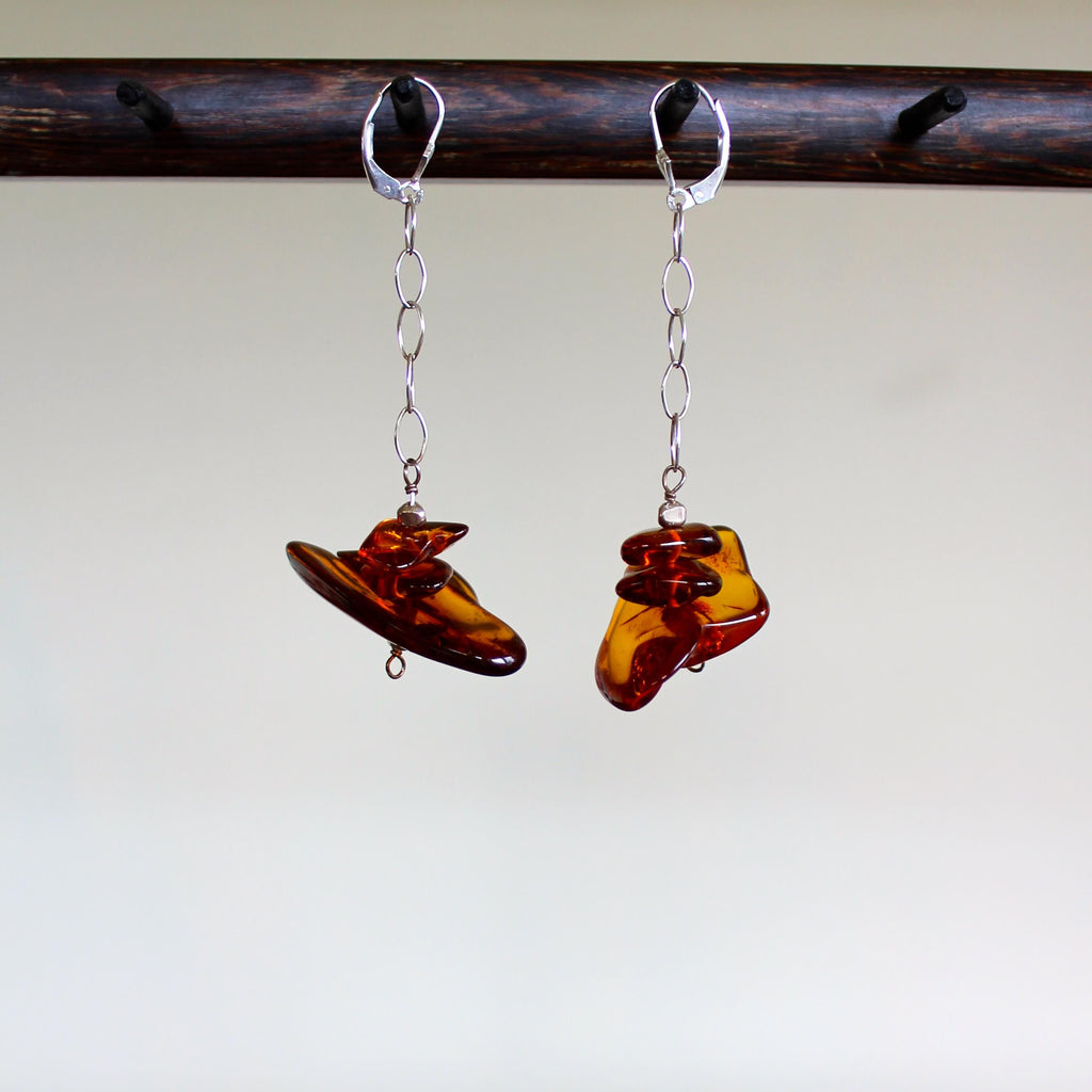 Baltic Cognac Amber Sterling Chain Dangle Drop Earrings