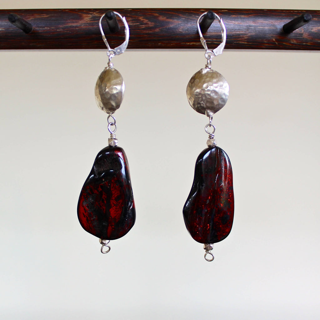 Baltic Whiskey Amber Hill Tribe Pure Silver Dangle Drop Earrings